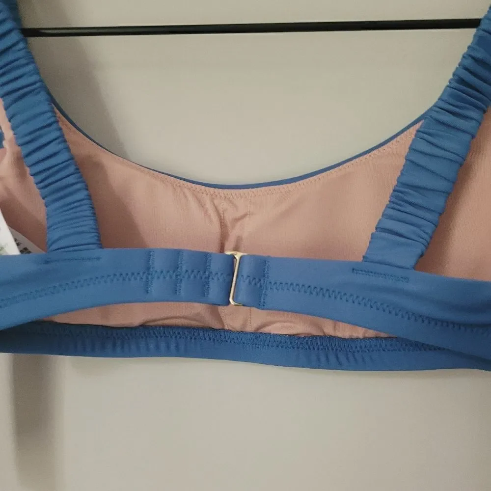 New J.Crew Scrunchie-Strap Squareneck Bikini Top Size XXS in Blue NWT